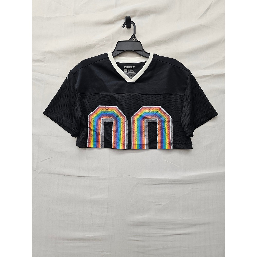 Pride Adult Mesh Cropped Jersey Black Polyester Blend Casual Size Small